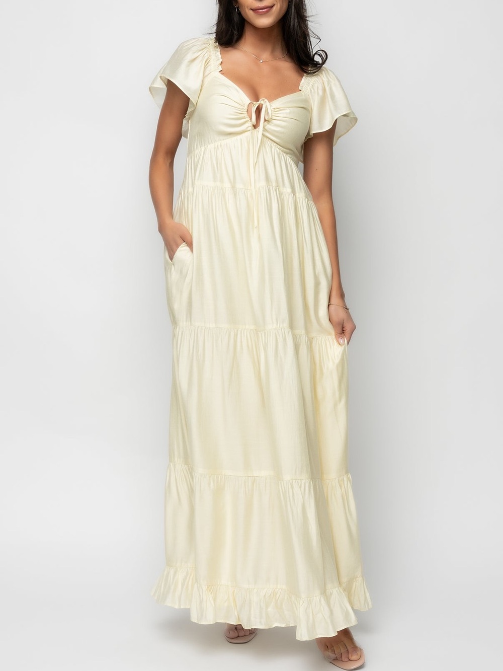 Baltic Born Agatha Maxi Dress Size Small Butter Yellow Ruffle Flowy Whimsical